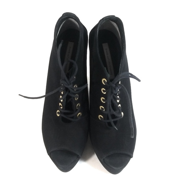 Diane Von Furstenberg Wedge Peep Toe Booties 8.5 M - Picture 4 of 8